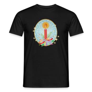 red christmas candle for christmas in frame - Men's T-Shirt - black - Front - AI Model Male 178 light (178cm)