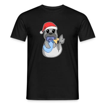 Bébé Lion de mer Noël - T-shirt homme - noir - Devant - AI Model Male 178 light (178cm)