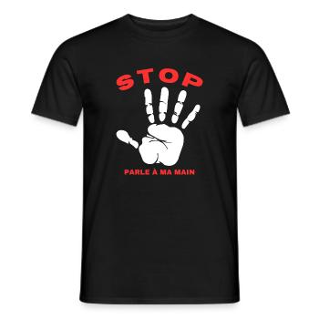 Stop Parle à ma main- Design de main drôle - T-shirt homme - noir - Devant - AI Model Male 178 light (178cm)