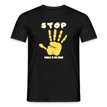 Stop Parle à ma main- Design de main drôle - T-shirt homme - noir - Devant - AI Model Male 178 light (178cm)