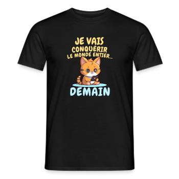Chat ambitieux demain conquérir le monde - T-shirt homme - noir - Devant - AI Model Male 178 light (178cm)