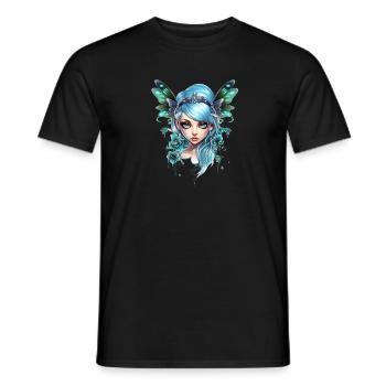 Fée Papillon aux cheveux bleus – Fantaisie - T-shirt homme - noir - Devant - AI Model Male 178 light (178cm)