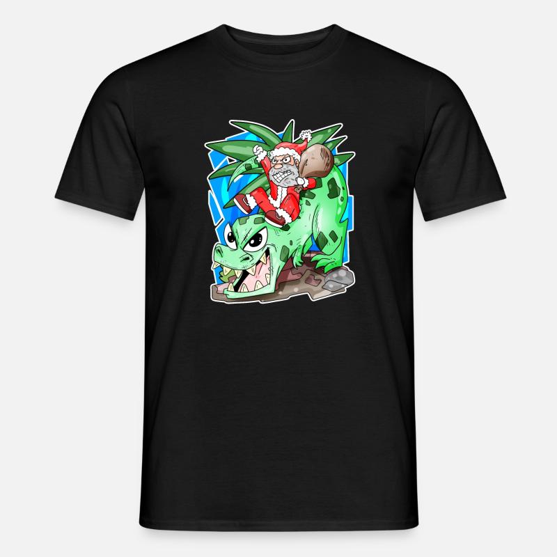 Weihnachtsmann auf Dino - Männer T-Shirt - Schwarz