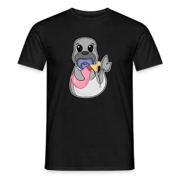 Motif bébé lion de mer - T-shirt homme - noir - Devant - AI Model Male 178 light (178cm)