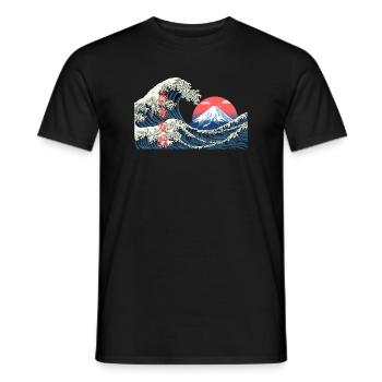 T-Shirt Wave kanagawa hokusai mont fuji japan - Männer T-Shirt - Schwarz - Vorne - AI Model Male 178 light (178cm)