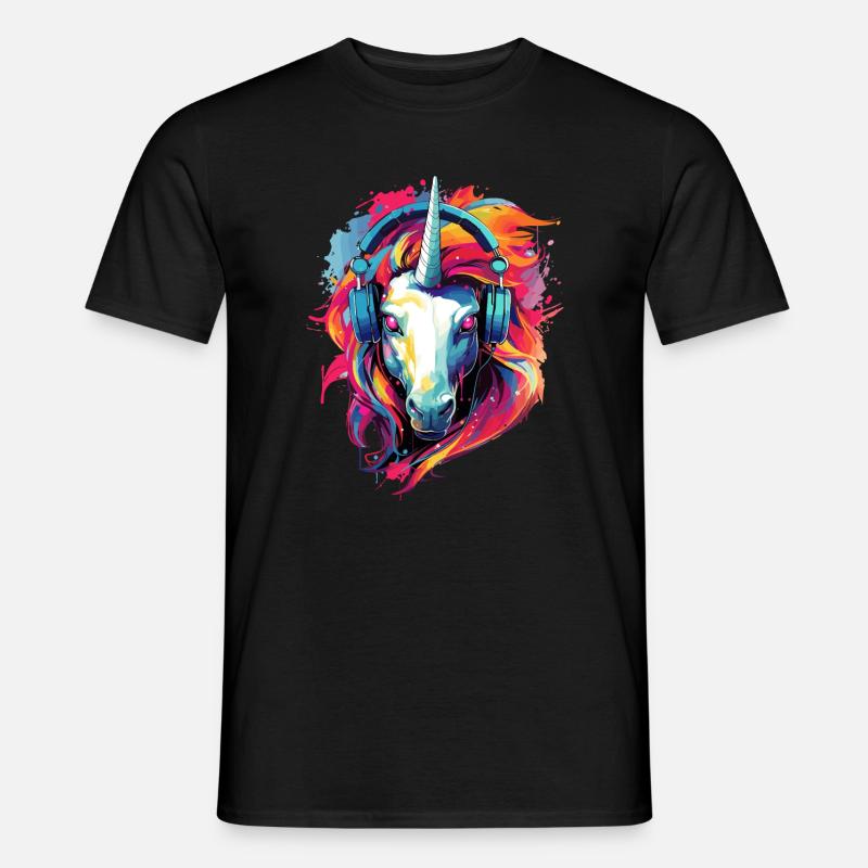 Einhorn mit Kopfhörer Musik Fabeltier Einhörner - Männer T-Shirt - Schwarz