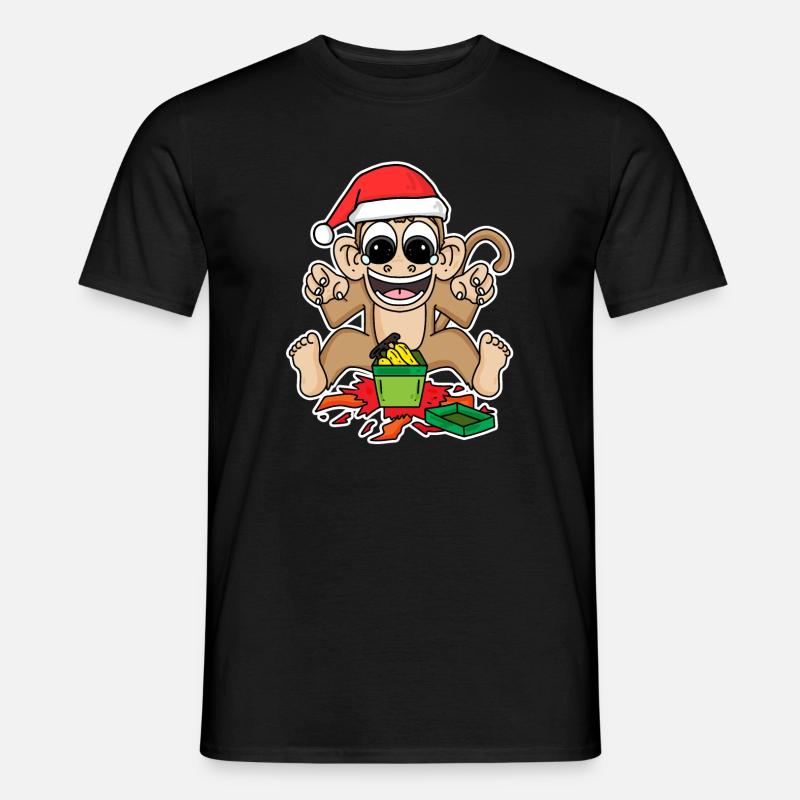 Monkey with Christmas hat - Men’s T-shirt - black