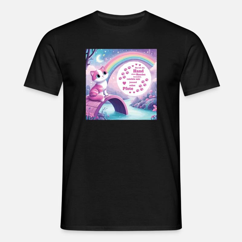 Katze mit Regenbogen - Männer T-Shirt - Schwarz