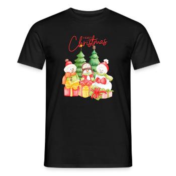 Festive Christmas Snowmen and Presents Design - Men's T-Shirt - black - Front - AI Model Male 178 light (178cm)