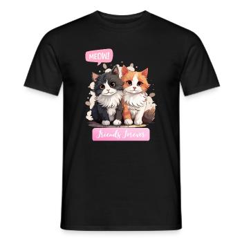 Adorable Cat Duo Friendship Illustration - Men's T-Shirt - black - Front - AI Model Male 178 light (178cm)