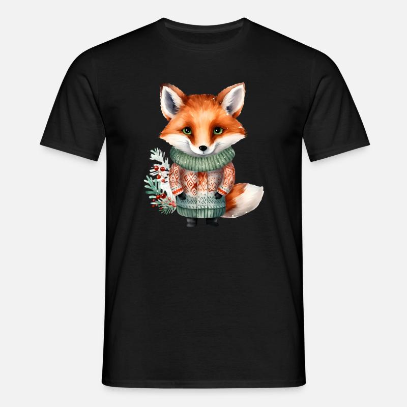 Winterfuchs im Pullover - Männer T-Shirt - Schwarz