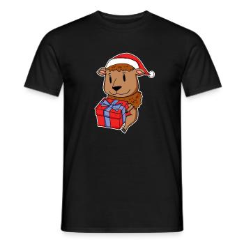 Bison with Santa hat and Christmas gift - Men's T-Shirt - black - Front - AI Model Male 178 light (178cm)