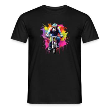 Monkey with mountain bike, bicycle, chimpanzee, monkey - Men's T-Shirt - black - Front - AI Model Male 178 light (178cm)