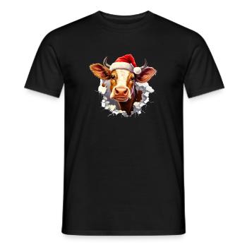 Kuh mit Weihnachtsmütze im Mauerloch - Männer T-Shirt - Schwarz - Vorne - AI Model Male 178 light (178cm)