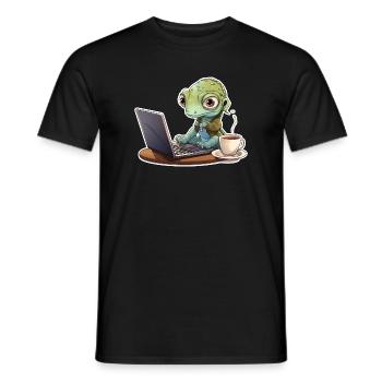 Gecko Home Office Coffee Laptop Funny Shirt - Men's T-Shirt - black - Front - AI Model Male 178 light (178cm)