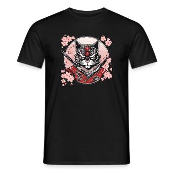 Demonic Kawaii Neko Samurai : cat samurai - Men's T-Shirt - black - Front - AI Model Male 178 light (178cm)