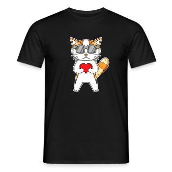 Katze mit Herz und Brille - Katze Motiv Liebe - Männer T-Shirt - Schwarz - Vorne - AI Model Male 178 light (178cm)