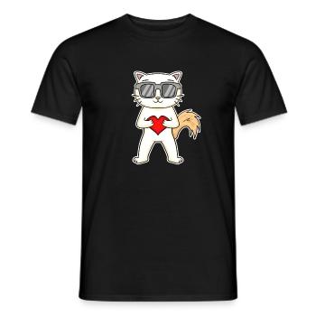 Chat avec coeur et lunettes - Angora turc - T-shirt homme - noir - Devant - AI Model Male 178 light (178cm)