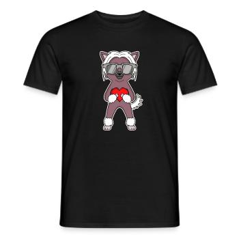 Hund mit Herz und Brille - Chinesischer Schopfhund - Männer T-Shirt - Schwarz - Vorne - AI Model Male 178 light (178cm)
