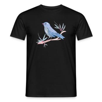 bluish bird with mistletoe in winter mood - Men's T-Shirt - black - Front - AI Model Male 178 light (178cm)