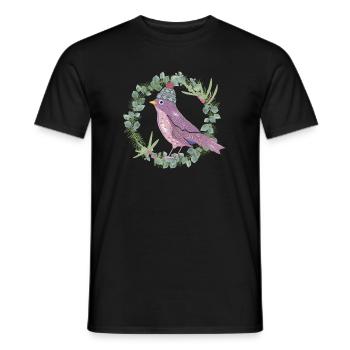 Bird with mistletoe & eucalyptus in winter mood - Men's T-Shirt - black - Front - AI Model Male 178 light (178cm)