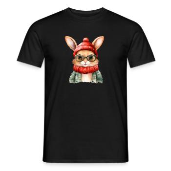 Look hiver câlin lapin avec des lunettes - T-shirt homme - noir - Devant - AI Model Male 178 light (178cm)
