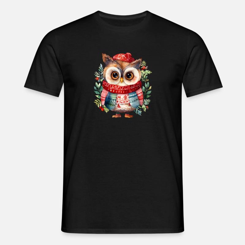 Vinteruggla med röd halsduk - T-shirt herr - svart