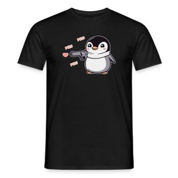 Penguin with Gun Hearts Pew Pew Pew - Men's T-Shirt - black - Front - AI Model Male 178 light (178cm)