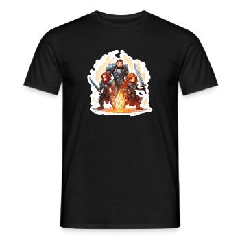T-shirt de jeu de rôle au feu de camp d’un groupe de héros de dessins animés fantastiques - T-shirt homme - noir - Devant - AI Model Male 178 light (178cm)