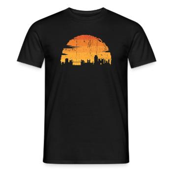 Silhouette de la ligne d’horizon de la ville du coucher de soleil - T-shirt homme - noir - Devant - AI Model Male 178 light (178cm)