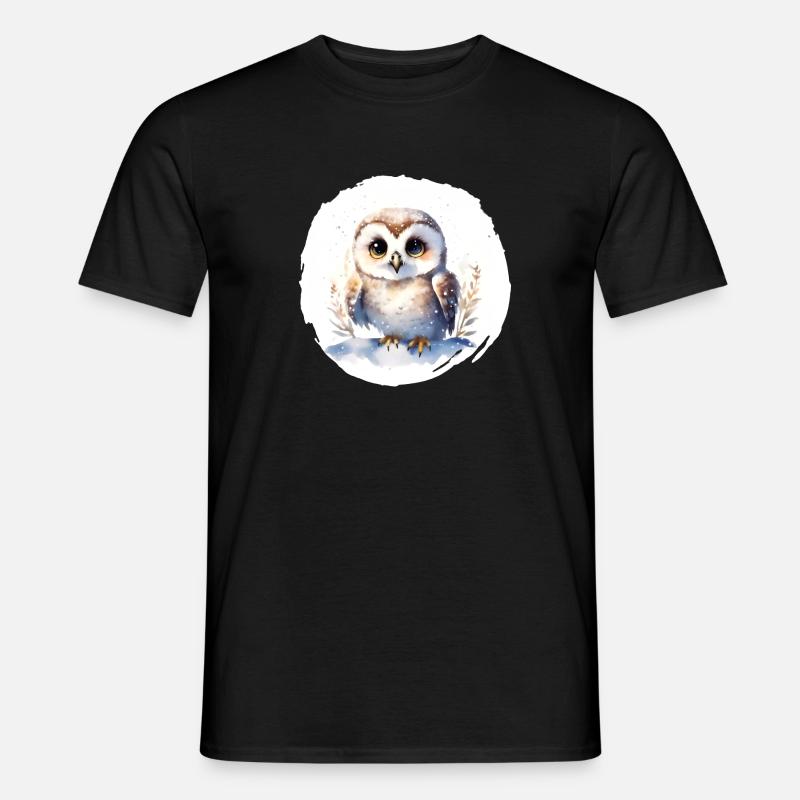 Schnee Eule Aquarell - Männer T-Shirt - Schwarz