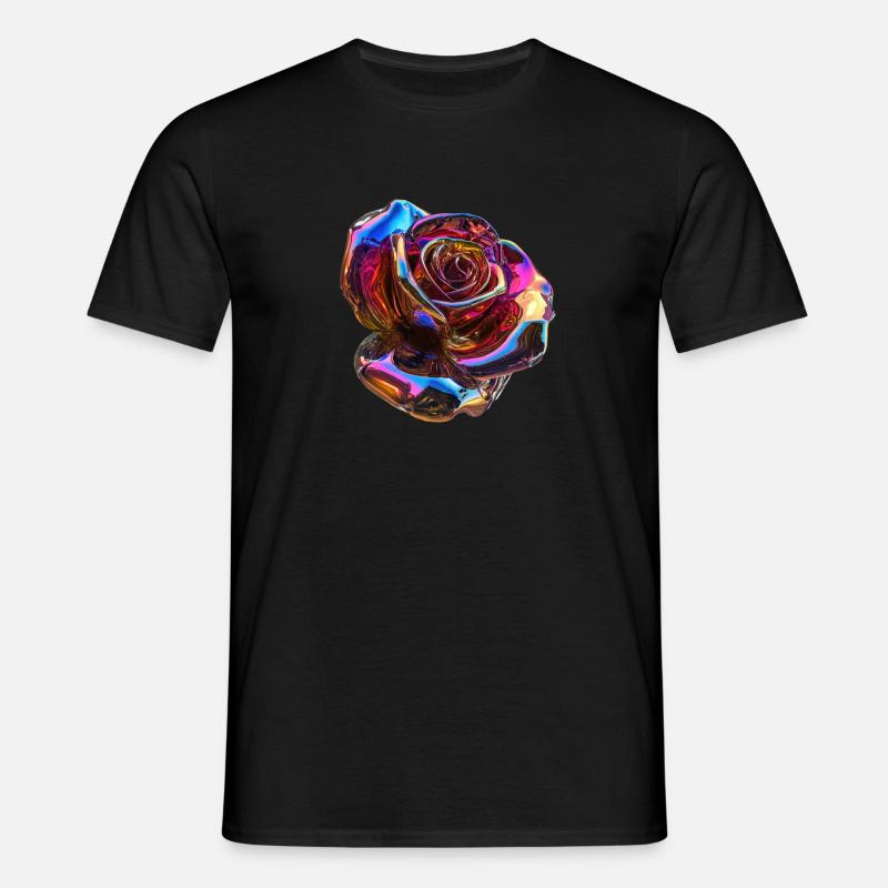 Irisierende Regenbogenrose - Männer T-Shirt - Schwarz