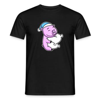 Cochon avec oreiller et bonnet somnolent - T-shirt homme - noir - Devant - AI Model Male 178 light (178cm)