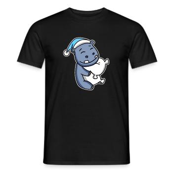 Hippopotame avec oreiller et bonnet somnolent - T-shirt homme - noir - Devant - AI Model Male 178 light (178cm)