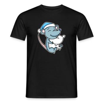 Souris avec oreiller et bonnet somnolent - T-shirt homme - noir - Devant - AI Model Male 178 light (178cm)