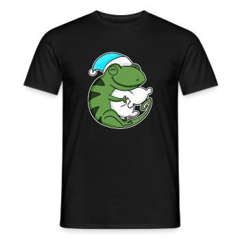 Caméléon avec oreiller et bonnet de sommeil - T-shirt homme - noir - Devant - AI Model Male 178 light (178cm)