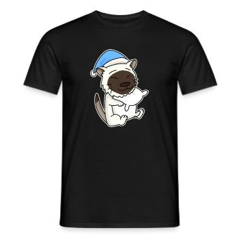 Sleeping Tired - Cat with Pillow and Sleepy Cap - Men's T-Shirt - black - Front - AI Model Male 178 light (178cm)