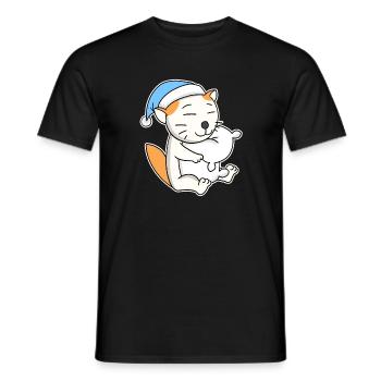 Schlafen Müde - Katze mit Kissen und Schlafmütze - Männer T-Shirt - Schwarz - Vorne - AI Model Male 178 light (178cm)