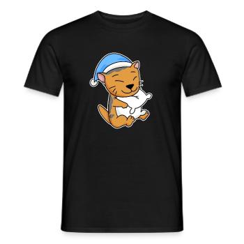 Sleeping Tired - Cat with Pillow and Sleepy Cap - Men's T-Shirt - black - Front - AI Model Male 178 light (178cm)