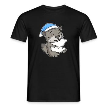 Dormir fatigué - Chat avec oreiller et bonnet somnolent - T-shirt homme - noir - Devant - AI Model Male 178 light (178cm)