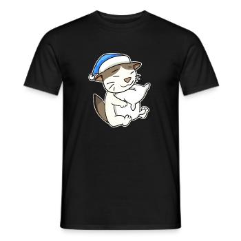 Sleeping Tired - Cat with Pillow and Sleepy Cap - Men's T-Shirt - black - Front - AI Model Male 178 light (178cm)