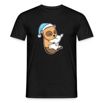 Cochon d’Inde domestique avec oreiller et bonnet somnolent - T-shirt homme - noir - Devant - AI Model Male 178 light (178cm)