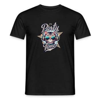 Party Katze mit Kopfhörern - Männer T-Shirt - Schwarz - Vorne - AI Model Male 178 light (178cm)
