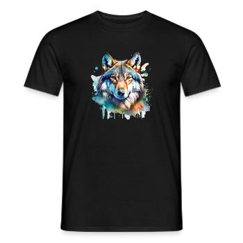 Watercolor Wolf Portrait - Men's T-Shirt - black - Front - AI Model Male 178 light (178cm)
