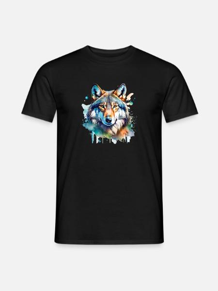 Aquarell Wolf Portrait - Männer T-Shirt - Schwarz