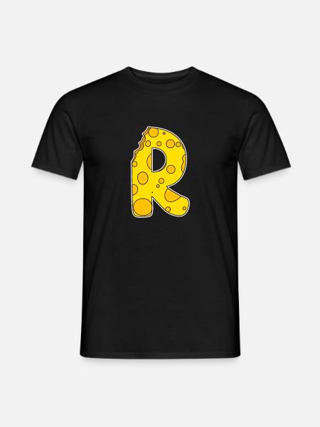 Letra R - Letra R inicial - Motivo de queso - Camiseta hombre - negro