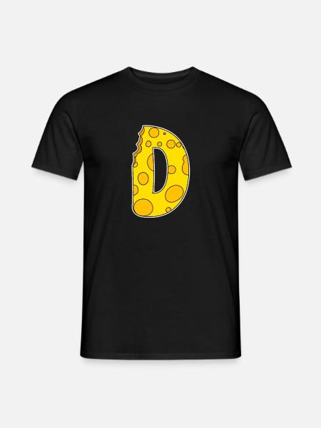 Letra D - Letra D inicial - Motivo de queso - Camiseta hombre - negro