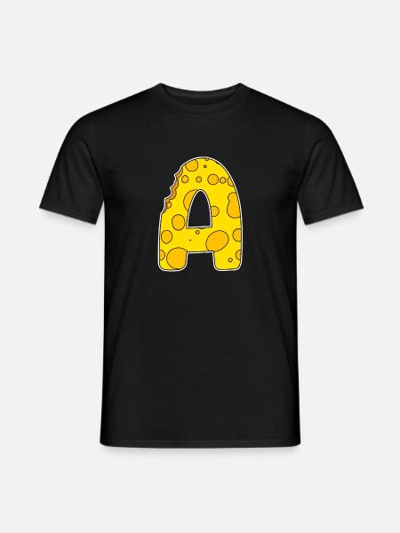 Letra A - Letra A inicial - Motivo de queso - Camiseta hombre - negro