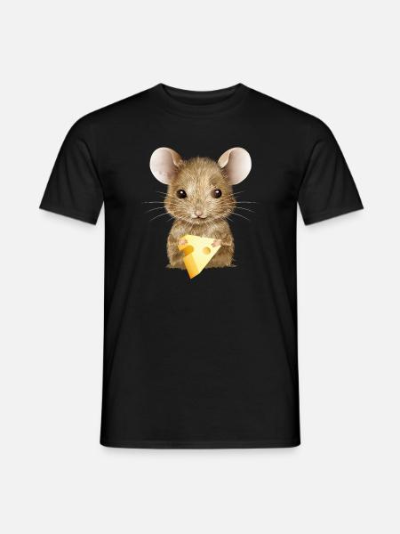 putzige Maus genießt ein kleines Stück Käse - Männer T-Shirt - Schwarz