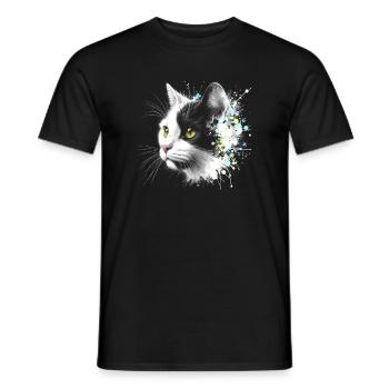 Cool cat head with colorful paint splashes - Men's T-Shirt - black - Front - AI Model Male 178 light (178cm)